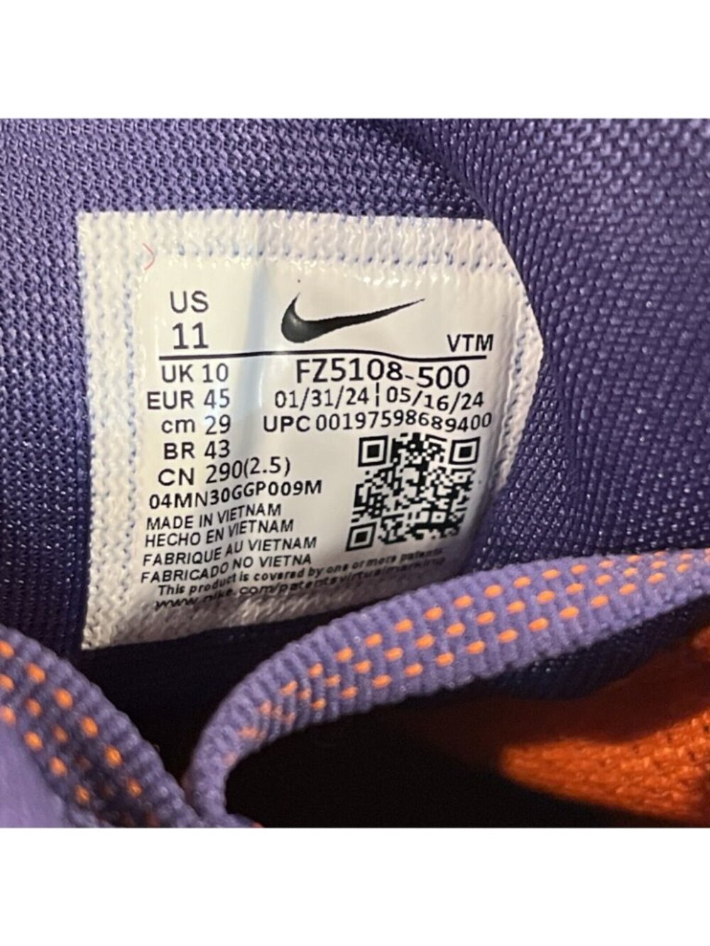 Nike Pegasus 41 Clemson Tigers Running Shoes Men's SZ 11 Purple Mesh FZ5108-500 - Picture 10 of 12